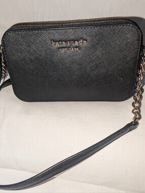 Kate Spade Cameron Double  Zip Black Leather Crossbody  bag